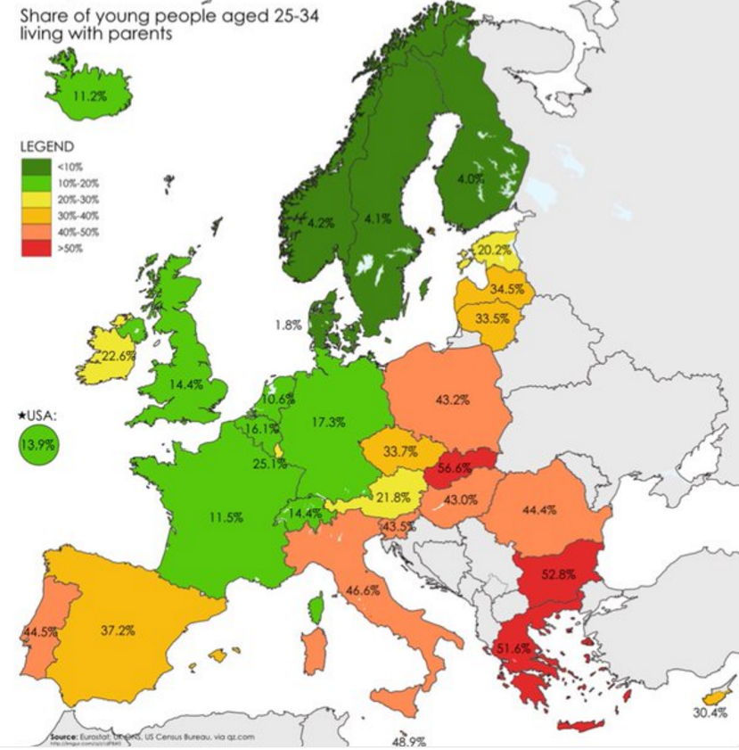Cati tineri cu varsta de 25-34 de ani din Europa traiesc cu parintii